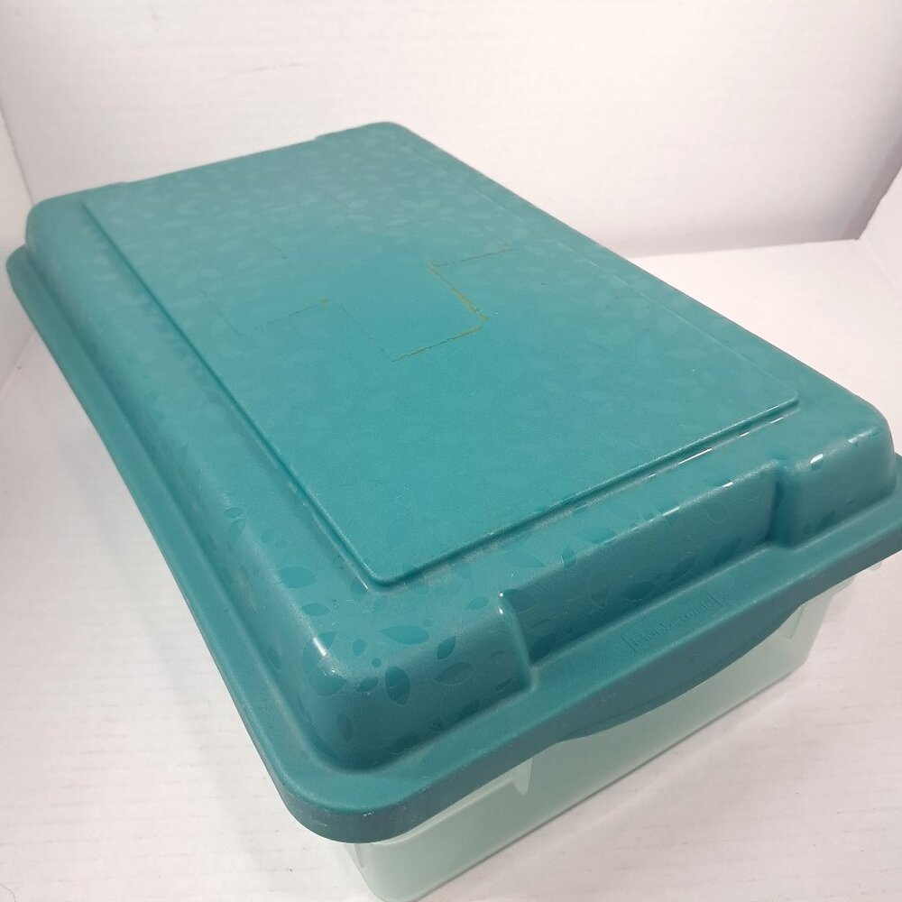 Vintage Rubbermaid 0286 Storage Box green textured Container Plastic‎ Snap Shut